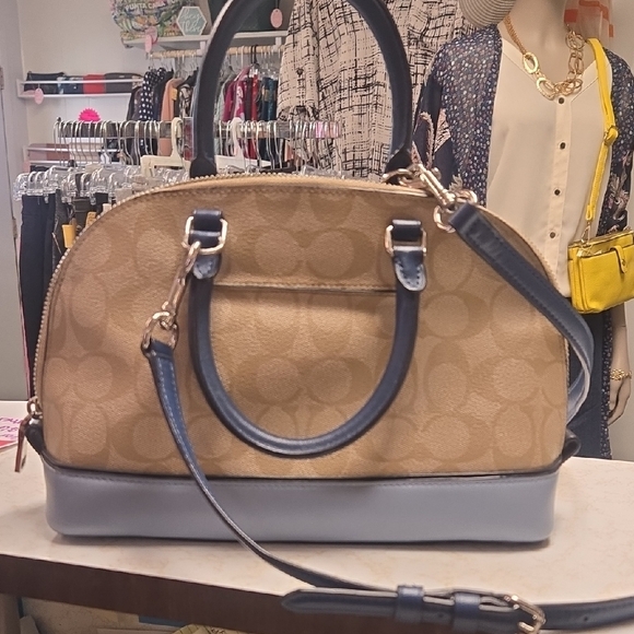 Coach Beige and Navy Satchel - Picture 2 of 11